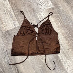 Divided Brown Satin Crop Top
